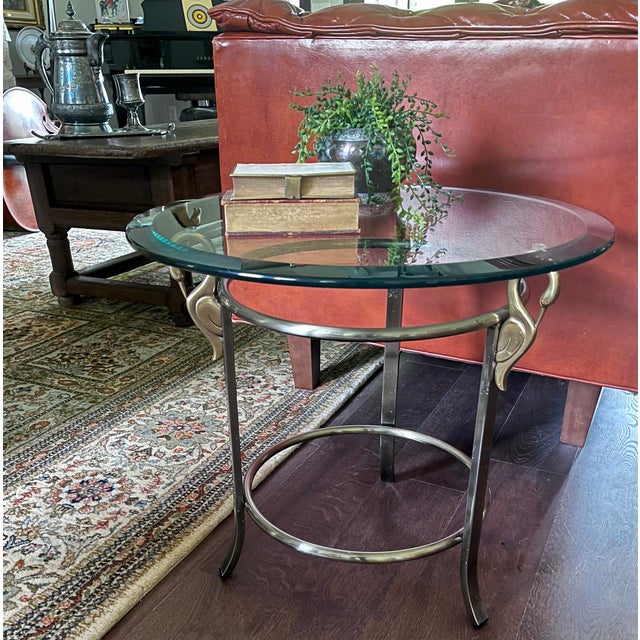Hollywood Regency 1980s Design Institute of America Beveled Glass Swan Accent Table For Sale - Image 3 of 16