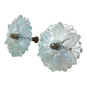 19th Century Boston & Sandwich White Blue Opalescent Glass Flower Drapery Tiebacks Pair