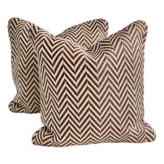 Sienna / White Herringbone Jacquard Decorative Pillow Covers (Set of 2) For Sale