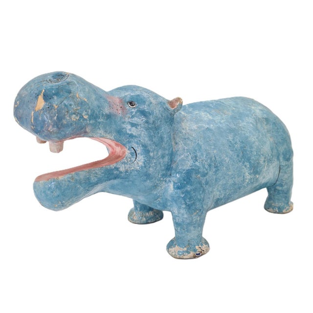 Large Vintage Papier-Mâché Hippopotamus Figurine, 1970s For Sale - Image 11 of 11