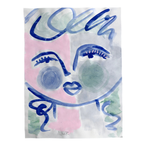 Contemporary Painting on Paper by Cassandra Auker, Face in Pink and Green