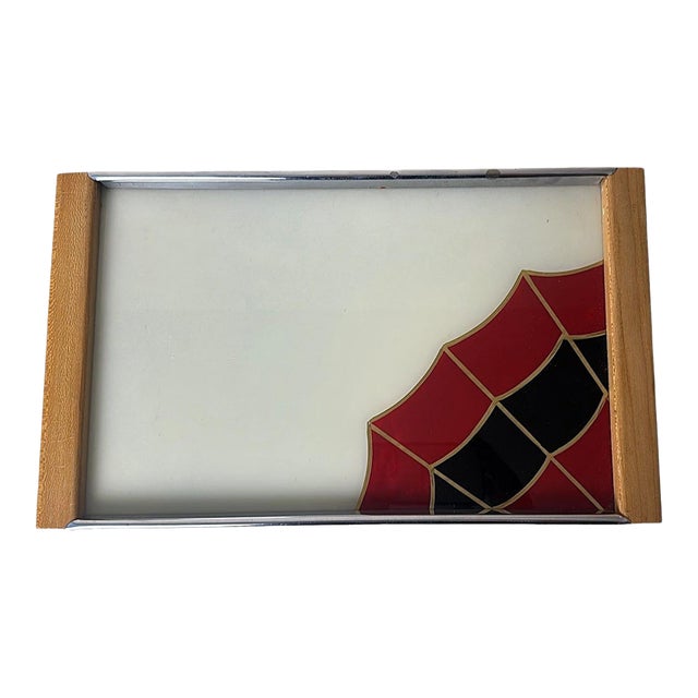 Art Deco French Opaline Glass Tray With Reverse-Painted Decoration For Sale