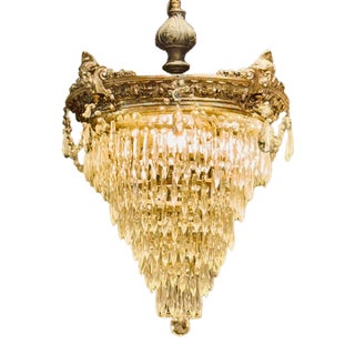 Late 19th Century French Bronze and Crystal Waterfall Chandelier For Sale