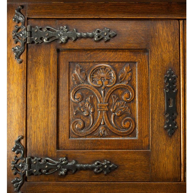 1950s Vintage Spanish Oak and Wrought Iron Sideboard, 1950s For Sale - Image 5 of 8