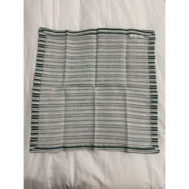 English Set of 12 India Hicks Home Green Striped Napkins by Pomegranate Inc. For Sale - Image 3 of 3