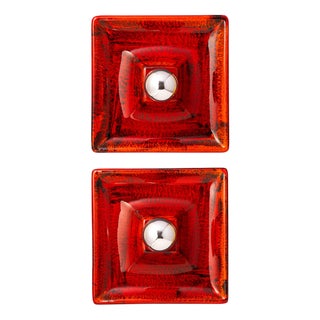 Red Orange Fat Lava Ceramic Wall or Ceiling Lights from Hustadt Leuchten, Germany, 1970s, Set of 2 For Sale