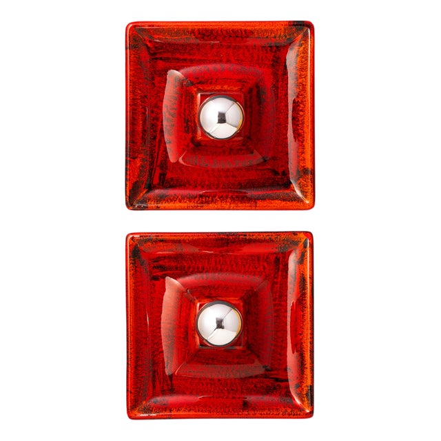 Red Orange Fat Lava Ceramic Wall or Ceiling Lights from Hustadt Leuchten, Germany, 1970s, Set of 2 For Sale