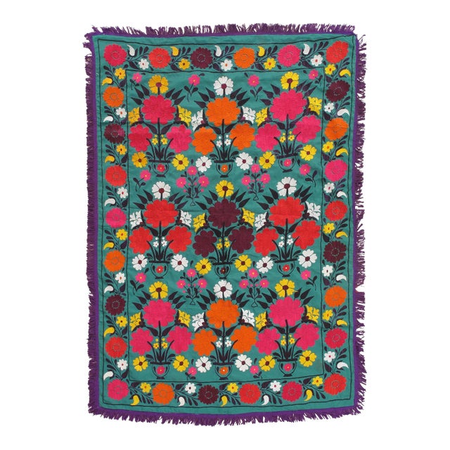 Late 20th Century Suzani Style Textile, Colorful and Floral Print For Sale