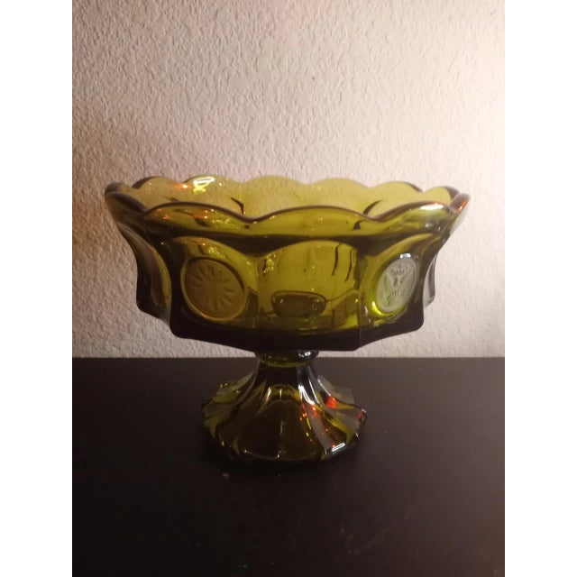 This is a STUNNING Vintage Fostoria Coin Glass Green LARGE 9" Pedestal Bowl. Stunning Holiday Decor Procured at auction...