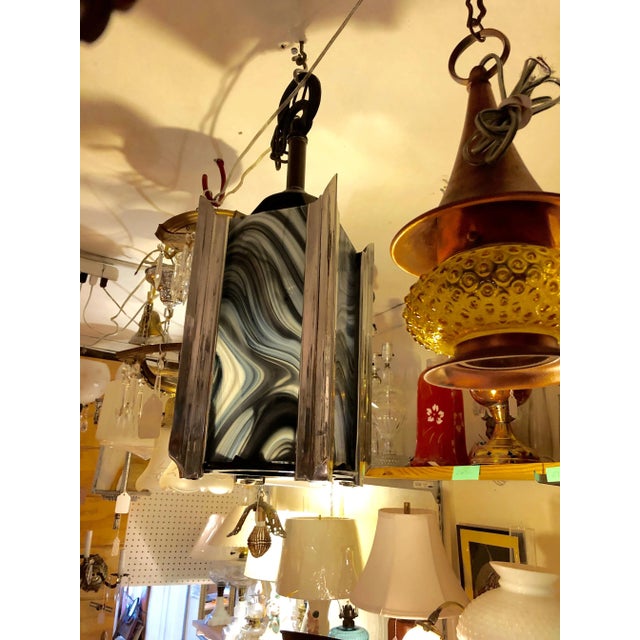 1940s Art Deco Chrome and Art Glass Pendant Chandelier For Sale - Image 12 of 12