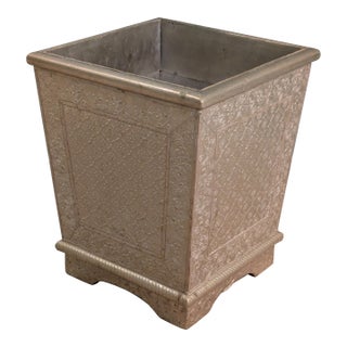 Late 20th Century Anglo Indian Silver Metal Repusse Planter Box Trash Can For Sale