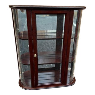 Late 20th Century Vintage Bombay Company Curved Glass Wall Curio Shelf Hanging Cabinet For Sale