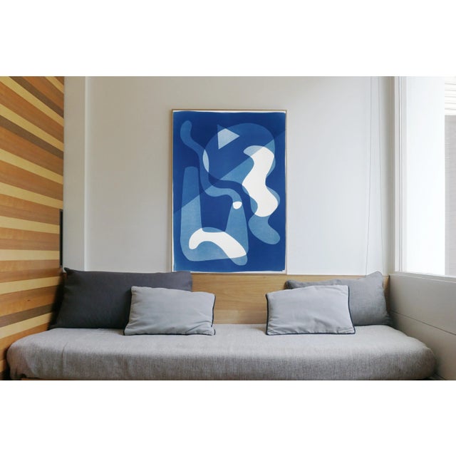 Contemporary "Retro Futuristic Shapes II" Contemporary Abstract Cyanotype Print on Watercolor Paper For Sale - Image 3 of 9