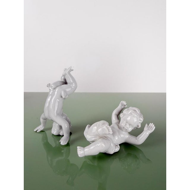 Mid-Century German White Porcelain Putti Cherub Ring Holder Figurines, 1950s, Set of 2 For Sale - Image 6 of 14