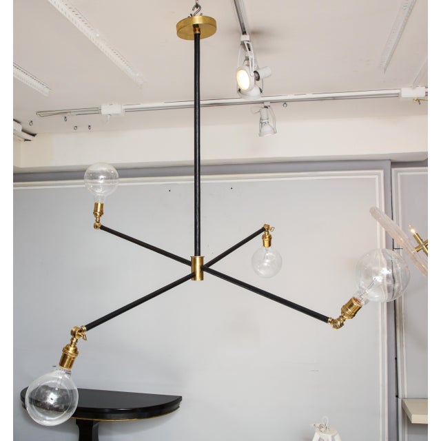 Bespoke Sculptural Leather and Brass Four-Arm Fixture With Articulating Arms For Sale - Image 10 of 10