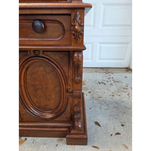 Late 19th Century Victorian Eastlake Burl Wood Fall Front Secretary Desk Bookcase For Sale - Image 18 of 18
