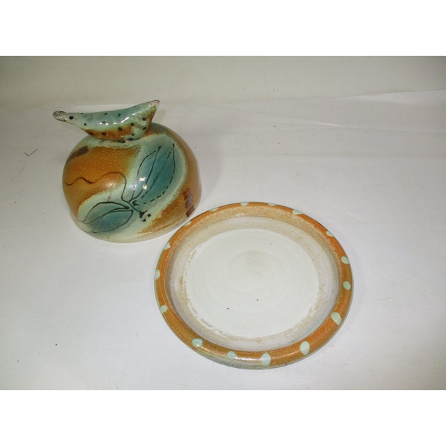 Postmodern Signed Studio Pottery Cheese Plate With Bird Dome For Sale - Image 3 of 9