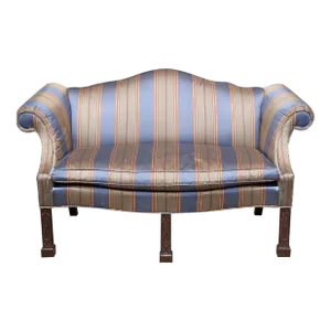 Mid 20th Century Baker Historic Charleston Chinese Chippendale Settee Silk Striped Fabric