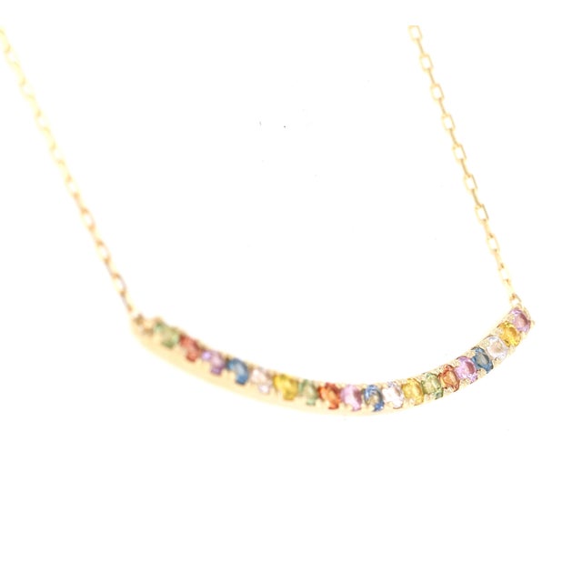 1.29 Carat Rainbow Sapphire Yellow Gold Bar Chain Necklace For Sale In Los Angeles - Image 6 of 7
