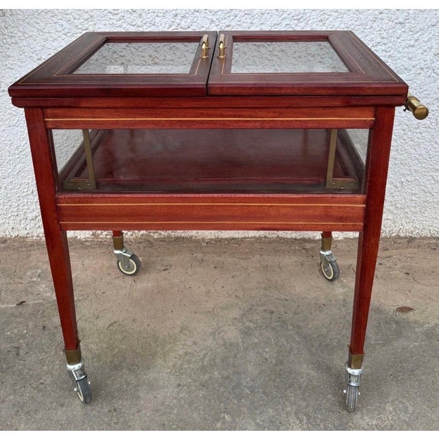1950s Wood & Brass Display Bar Cart For Sale - Image 4 of 10