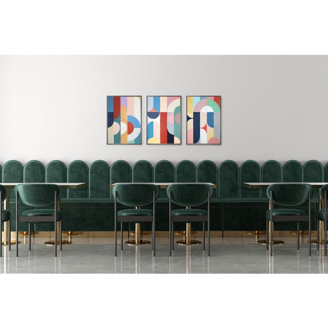 2026, Art Deco Painting Triptych, Slippery Slope, Acrylic Paint on Watercolor Paper, Pastel Pattens by Natalia Roman For Sale - Image 9 of 11