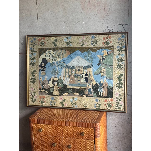 A refined 20th century Mughal court painting executed on silk, rendered in the Indo-Persian miniature tradition. The...