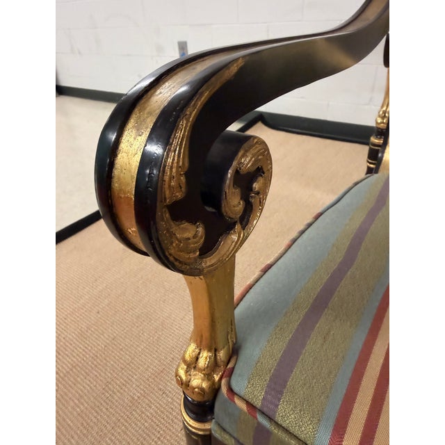 1980s Set of 4 Extraordinary Hand Carved, Lacquered and Guilded Arm Chairs From John Widdicomb For Sale - Image 10 of 12