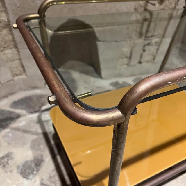 Metal 1950s Arturo Pani Service Bar Cart Patinated Brass For Sale - Image 7 of 8