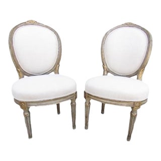 Antique Pair of Painted French Slipper Chairs For Sale