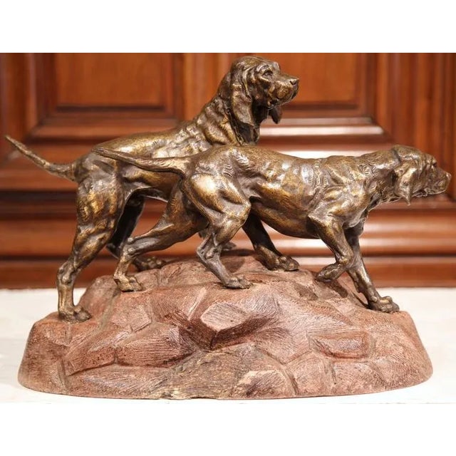 Late 19th Century 19th Century French Spelter Hunting Dogs Sculpture on Terracotta Base For Sale - Image 5 of 9