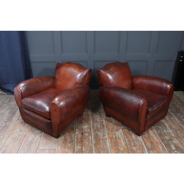Art Deco French Moustache Back Leather Club Chairs, 1930, Set of 2 For Sale - Image 12 of 18