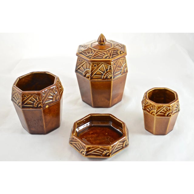 Late 19th Century French Antique Art Deco Majolica Desk Set- 4 Pieces For Sale - Image 5 of 6