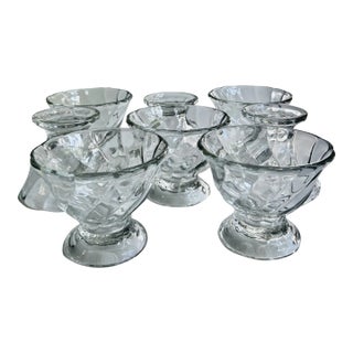 Mid 20th Century Libbey Optic Swirl Clear Glass Pedestal Ice Cream Bowls- Set of 8 For Sale