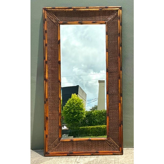 Vintage Monumental Bamboo and Rattan Floor Mirror For Sale - Image 17 of 17
