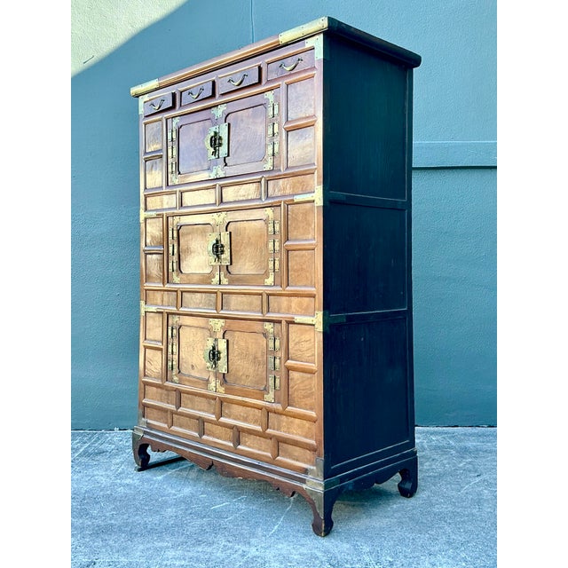 Wood Vintage Brass Trimmed Burl Wood Cabinet For Sale - Image 7 of 11