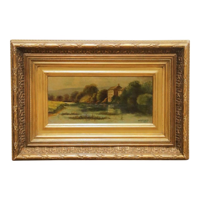 Early 20th Century Oil Landscape Painting by W. Baldwin in Giltwood Frame For Sale
