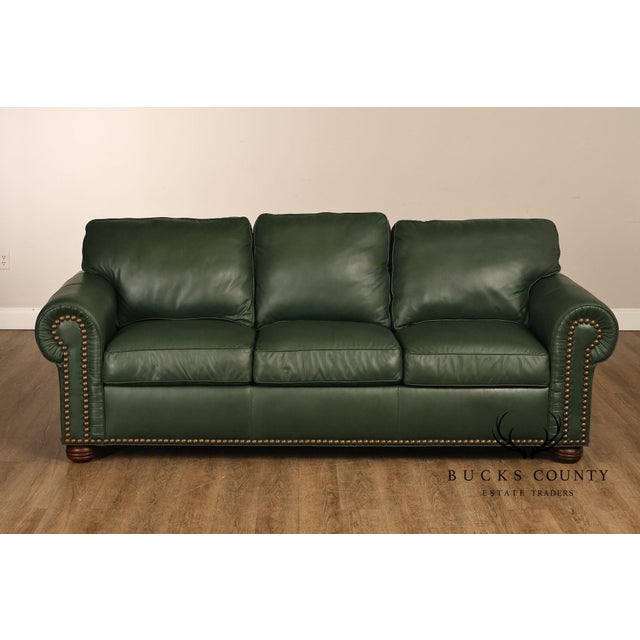 Green Green Leather Sleeper Sofa with Nailhead Trim For Sale - Image 8 of 18