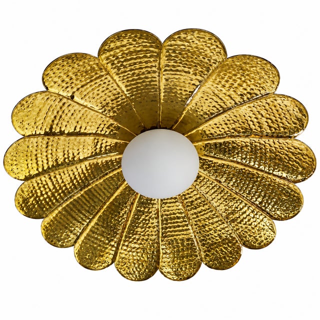 Handmade Brass Flower Chandelier, Hammered Lotus Ceiling Light, Floral Pendant Fixture, Art Deco Lighting for Living Room and Bedroom For Sale - Image 12 of 13