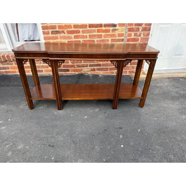 Late 20th Century Late 20th Century Chinoiserie Chippendale Style Inlaid Fretwork Console Table by Lane For Sale - Image 5 of 15