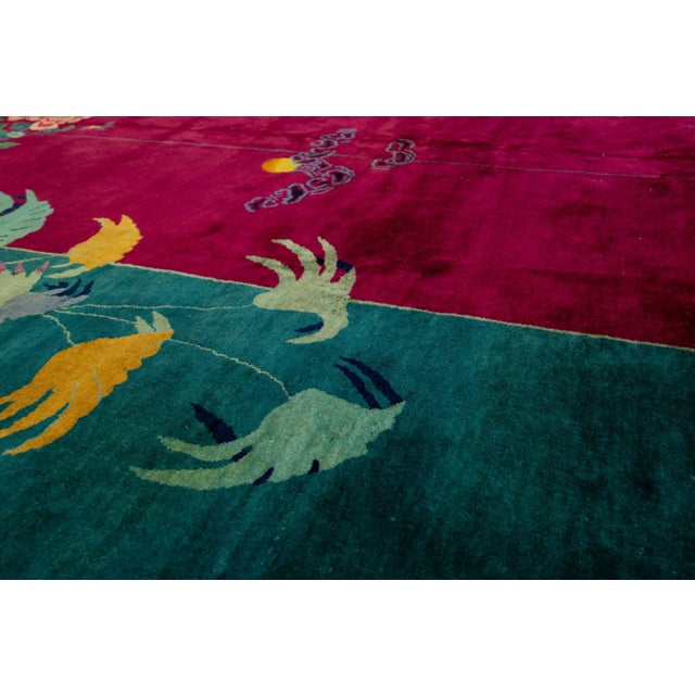 Vintage Colorful Art Deco Chinese Wool Rug 10 Ft 10 in X 12 Ft For Sale - Image 9 of 10