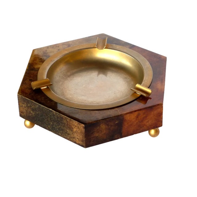 Mid-Century Modern Mid-Century Parchment Goatskin Ashtray from Aldo Tura Design Italia, 1950s For Sale - Image 3 of 7
