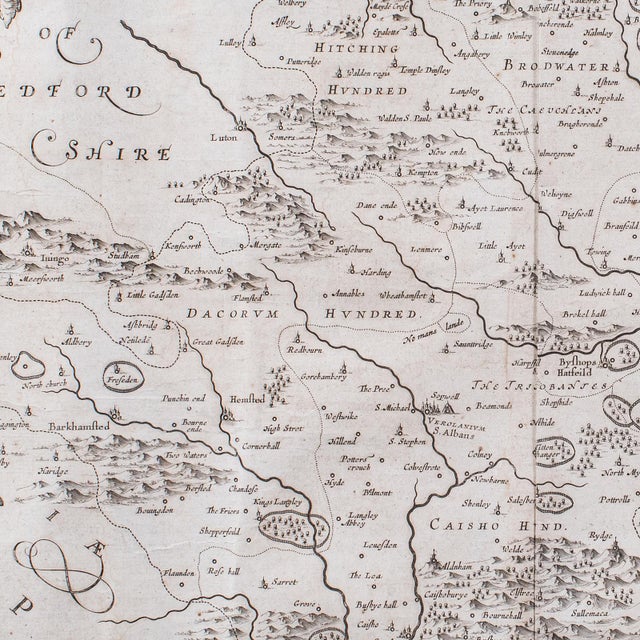 Beige Antique County Map, Hertfordshire, Dutch, Framed Cartography, Blaeu, Carolean For Sale - Image 8 of 12
