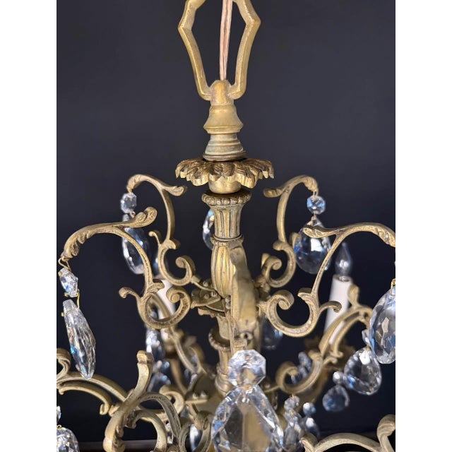 Antique French Brass & Crystal Chandelier For Sale - Image 4 of 10
