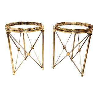 Pair of Jansen Design Steel and Brass Side Tables For Sale