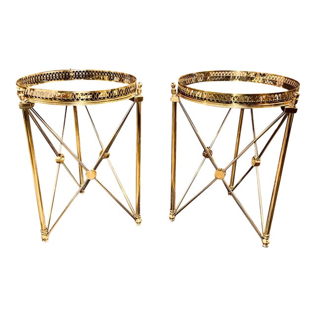 Pair of Jansen Design Steel and Brass Side Tables For Sale