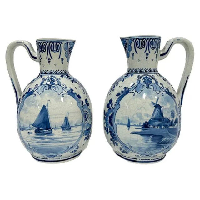 Dutch Delftware Oval Lobed Jugs with Handles from Porceleyne Fles, 1894, Set of 2 For Sale - Image 10 of 10