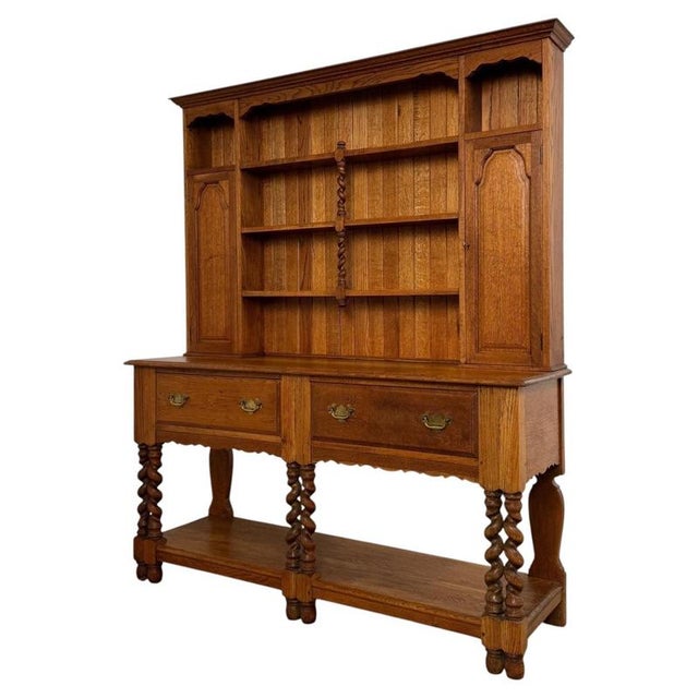 Antique Early 20th Century English Barley-Twist Golden Oak Dresser For Sale - Image 4 of 13