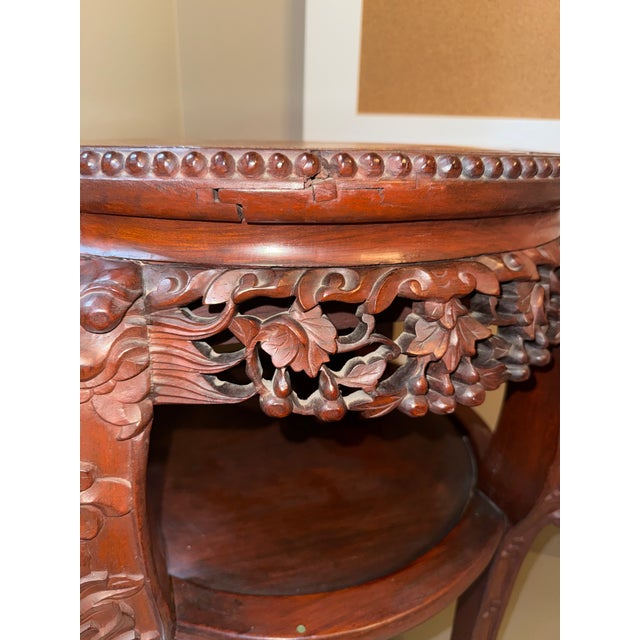 Late 19th Century Chinese Carved Wood Foo Dog and Red Marble Plant Stand/Side Table For Sale - Image 4 of 10