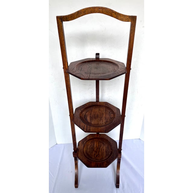 Antique Edwardian Quartersawn Oak 3-Tier Folding Cake Stand For Sale - Image 15 of 16