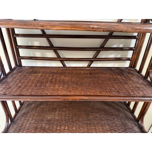 Hollywood Regency Vintage McGuire-Style Rattan & Woven Cane Étagère For Sale - Image 3 of 12